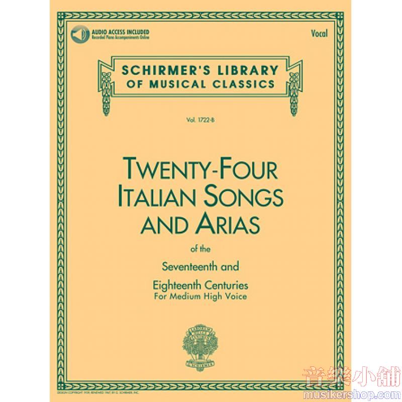 24 Italian Songs of the 17th and 18th Centuries, Medium High Voice(Book/CD) - Schirmer Library of Classics Volume 1722B