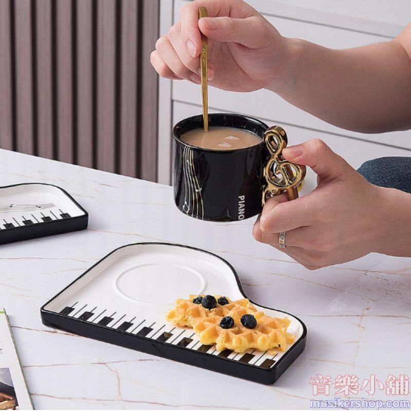 鋼琴造型陶瓷咖啡杯碟-黑鋼琴
